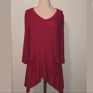 LOGO Lori Goldstein Draped 3/4 Sleeve Top Pink